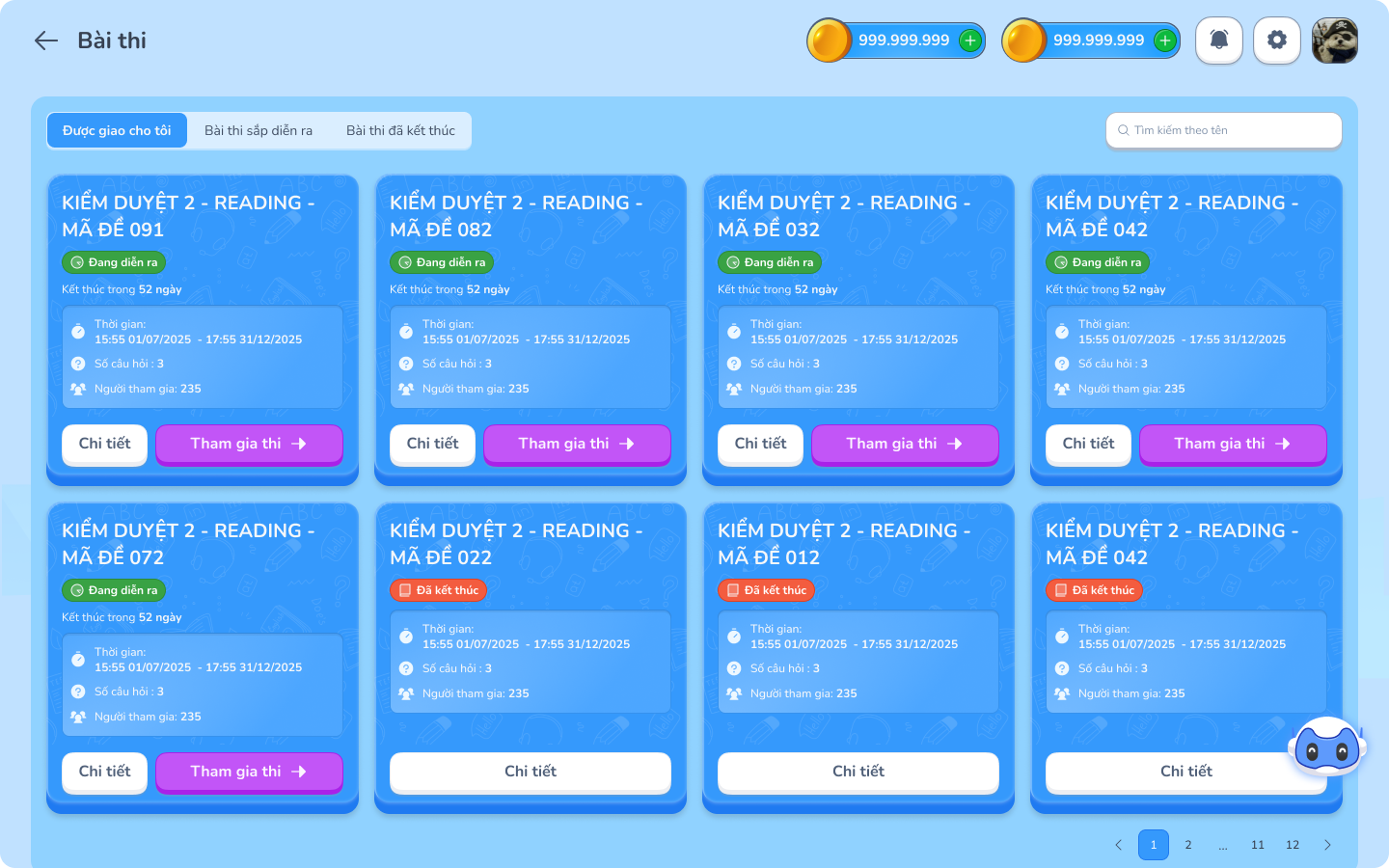 Exam List Interface