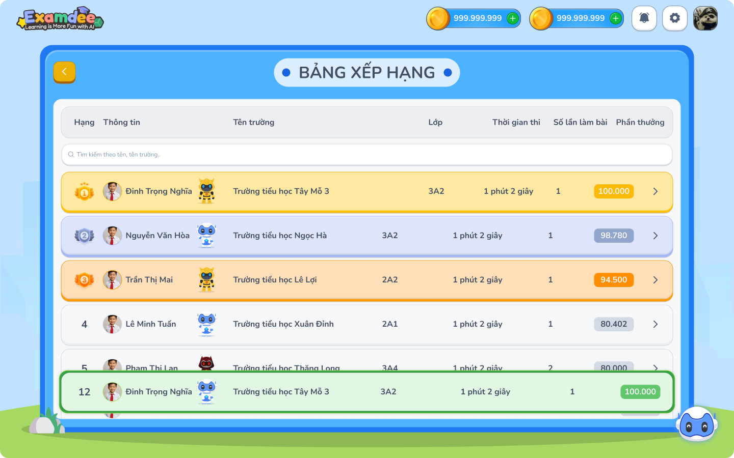 Examdee Leaderboard Interface